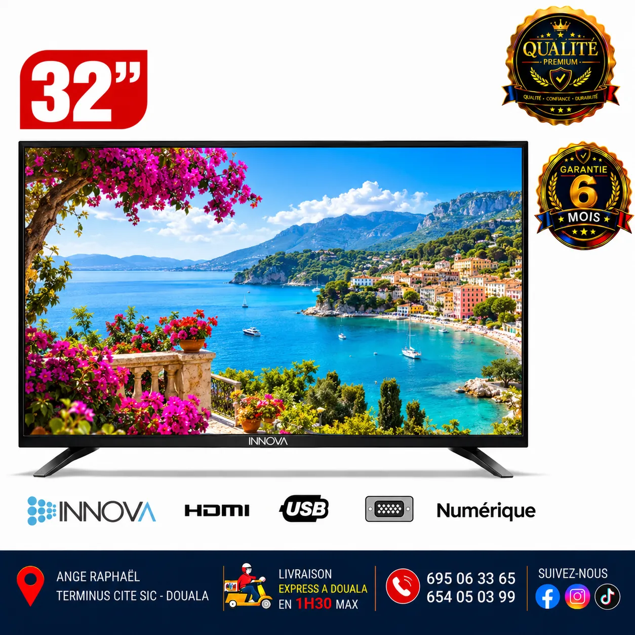 Téléviseur Innova LED FHD – numérique – satellite – DV3S2/T2 – 32 pouces – 32TT100