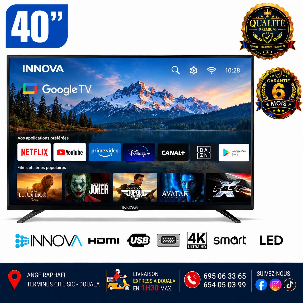 Téléviseur Innova LED FHD – Smart Android – numérique – satellite – DV3S2/T2 – 40 pouces – 40TT500