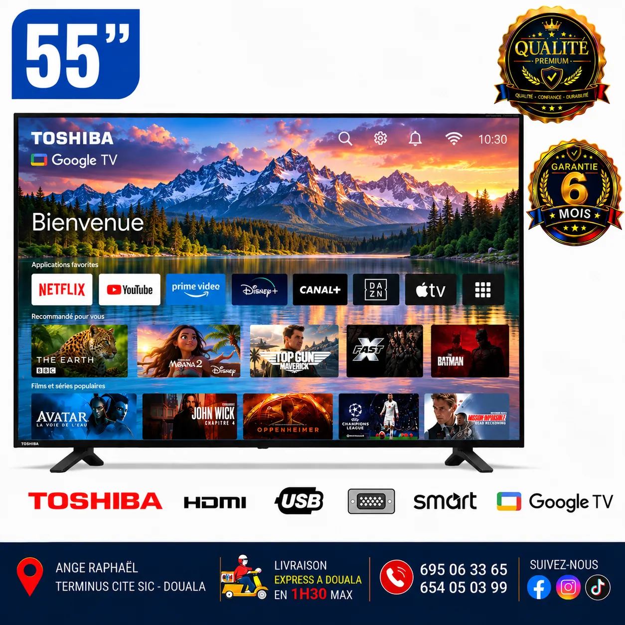 Téléviseur Toshiba Smart TV – 55C350N – 55 pouces – 4K Ultra HD – Google TV – Dolby Atmos – couleur naturelle – faible latence – Ultimate Motion – Regza Engine ZR