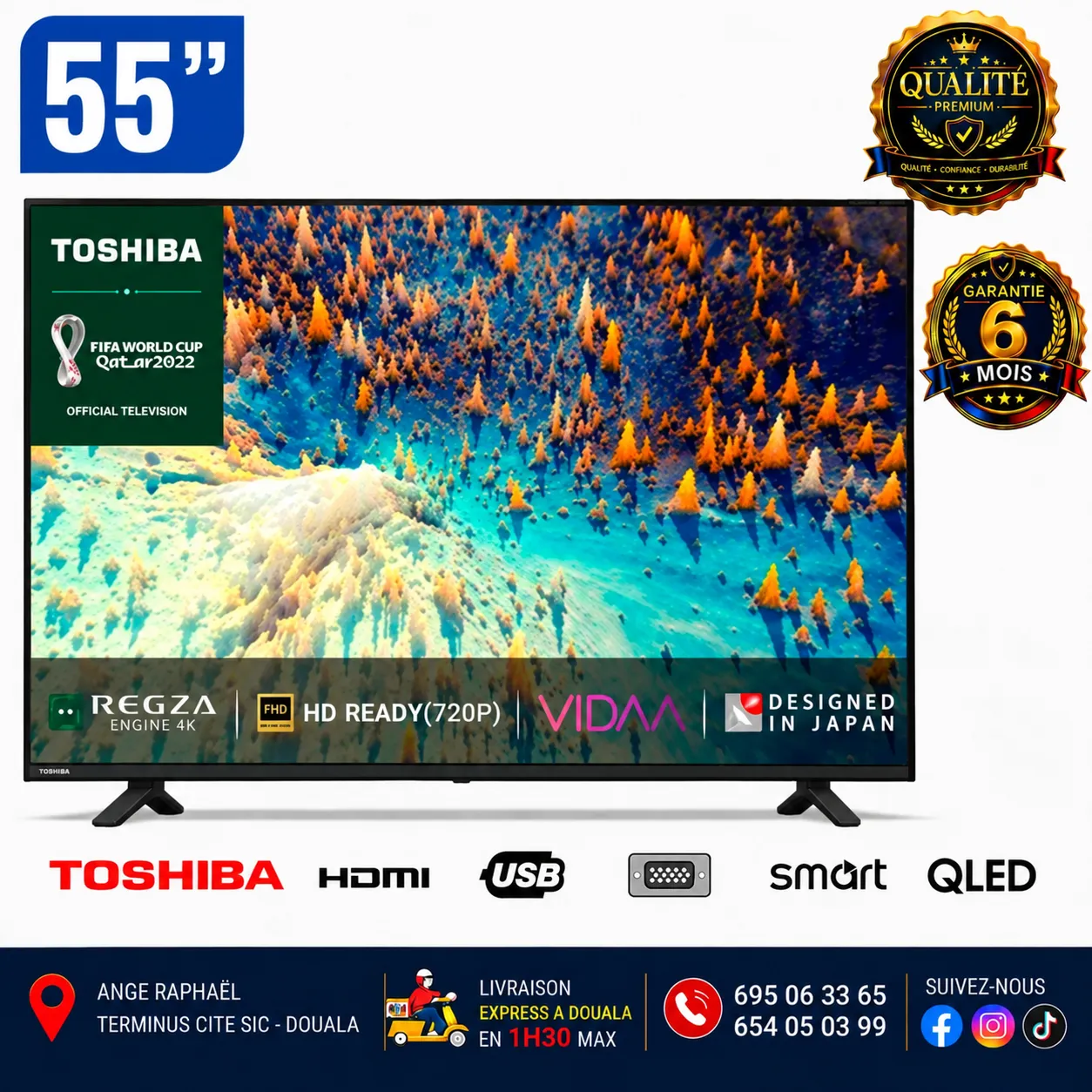 Téléviseur Toshiba Smart TV – 55 pouces – QLED – Dolby Atmos – couleur naturelle – faible latence – Ultimate Motion
