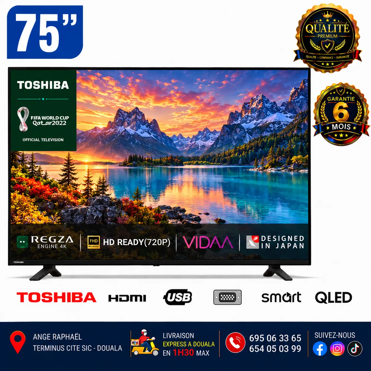 Téléviseur Toshiba Smart TV – 75C350N – 75 pouces – QLED – Google TV