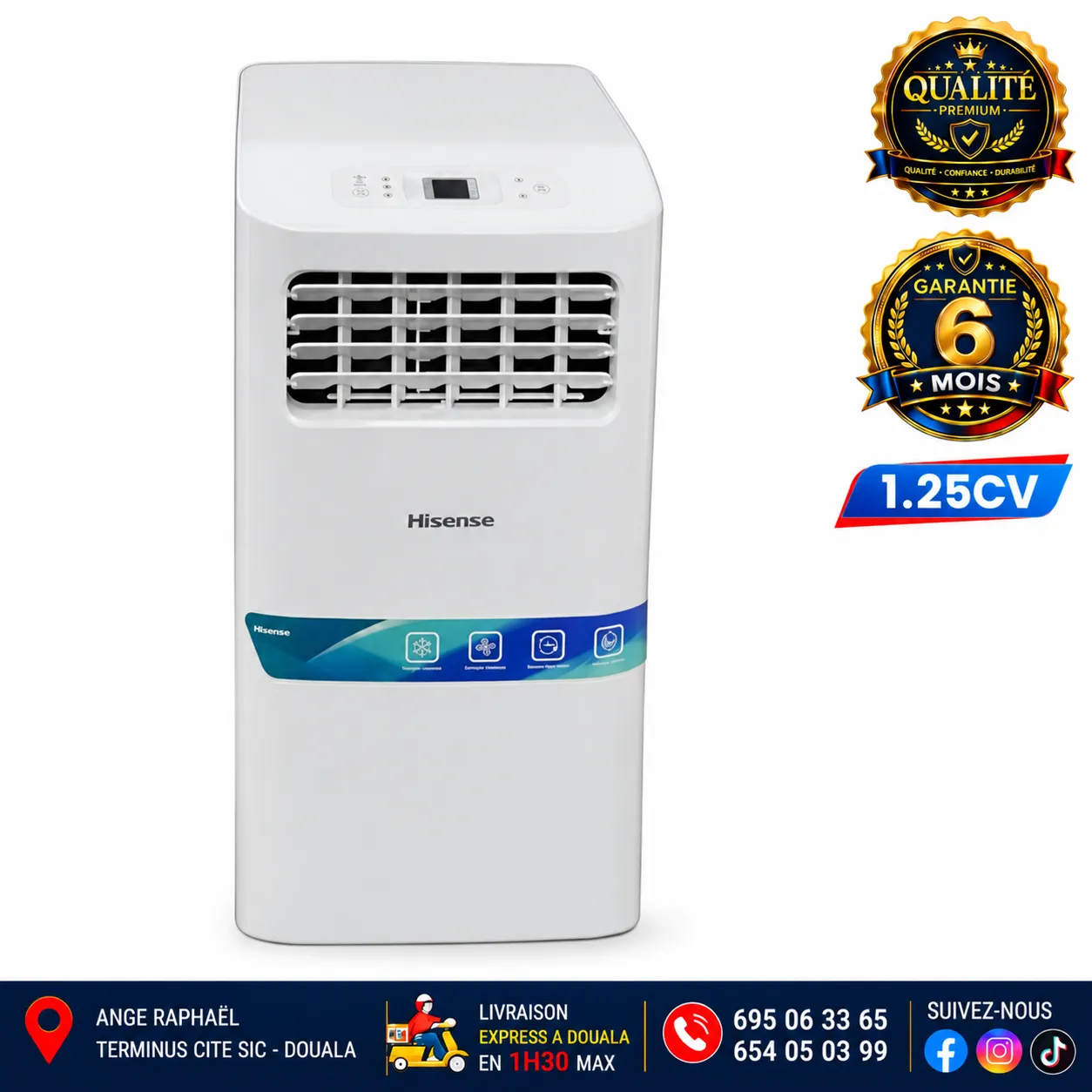 Climatiseur portable Hisense 9 000 BTU – 1,25 CV – AP-09CR4RKVS00