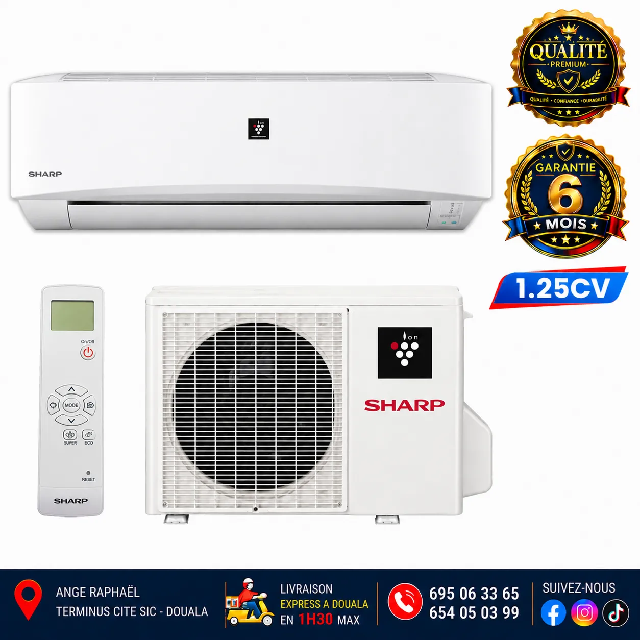 Climatiseur SHARP - 1.25 CV - 9000 BTU - R410