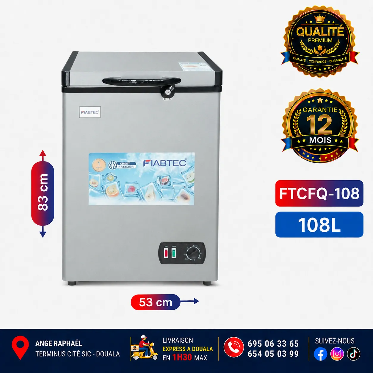 Congélateur coffre - Fiabtec - FTCFQ-108 - 108 L - A+ - Gris