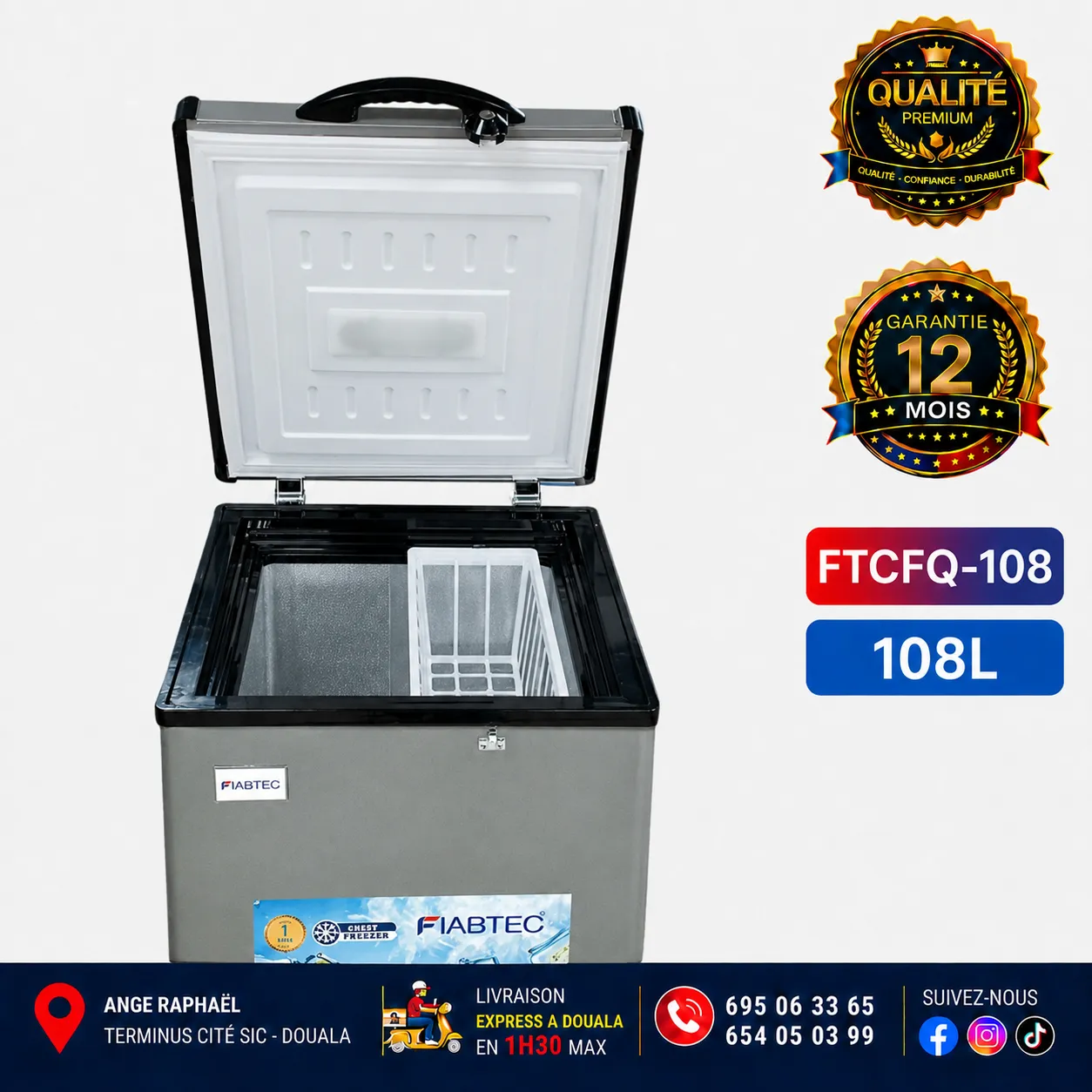 Congélateur coffre - Fiabtec - FTCFQ-108 - 108 L - A+ - Gris