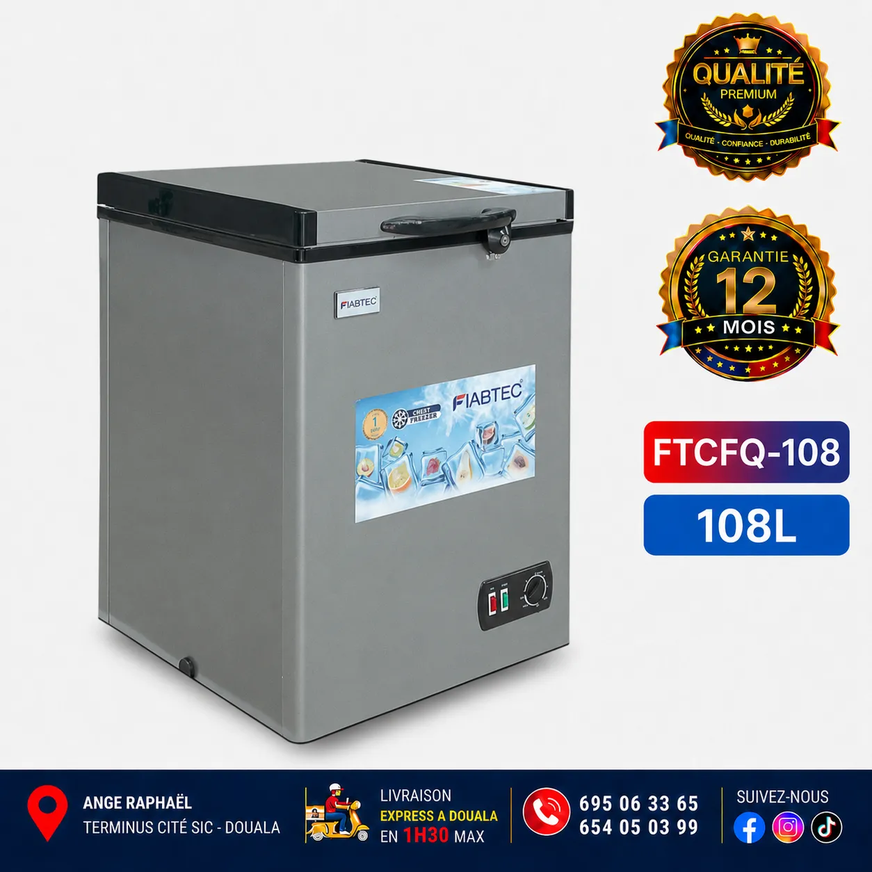 Congélateur coffre - Fiabtec - FTCFQ-108 - 108 L - A+ - Gris