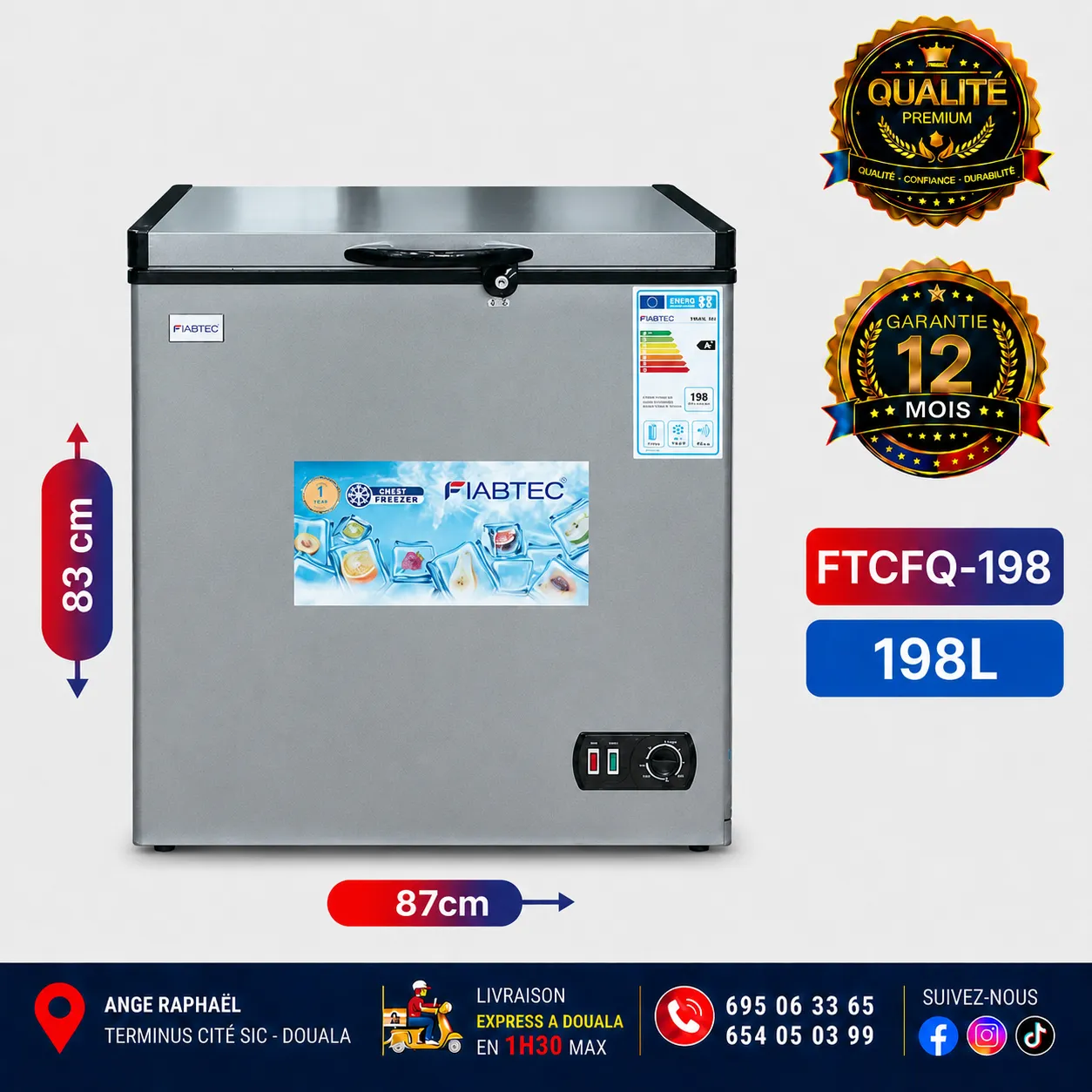 Congélateur coffre - Fiabtec - FTCFQ-198 - 198 L - A+ - Gris