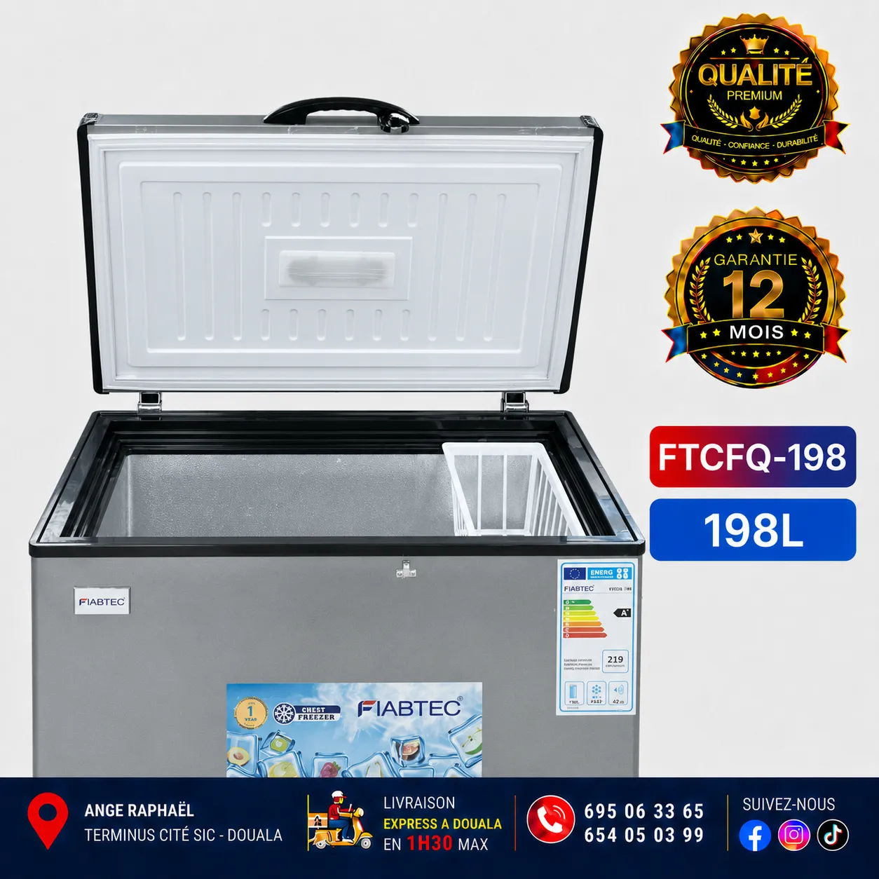 Congélateur coffre - Fiabtec - FTCFQ-198 - 198 L - A+ - Gris