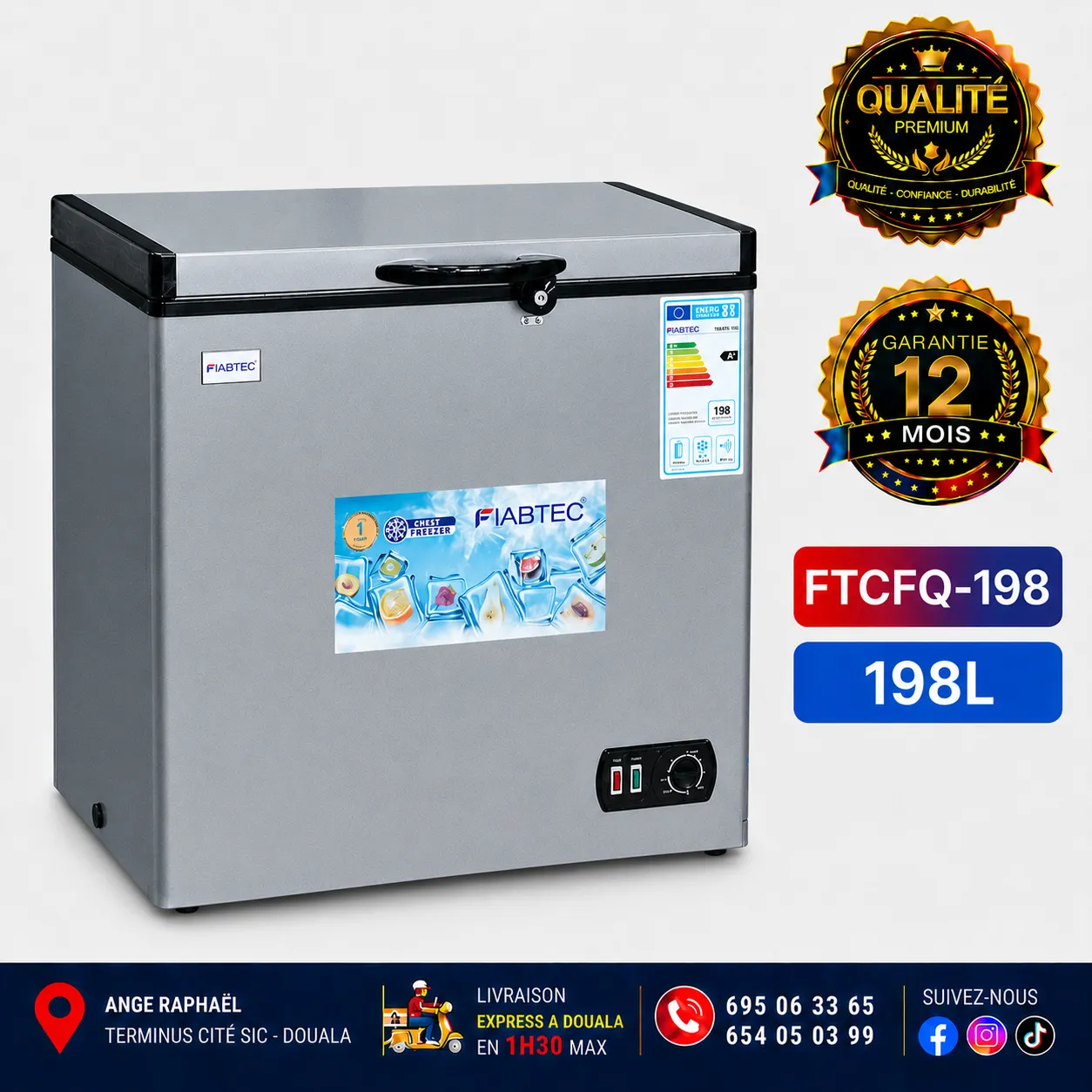 Congélateur coffre - Fiabtec - FTCFQ-198 - 198 L - A+ - Gris