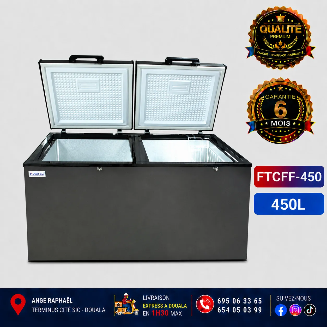 Congélateur coffre - Fiabtec - FTCFQ-450Q - 450L - A+ - Double battant - Gris