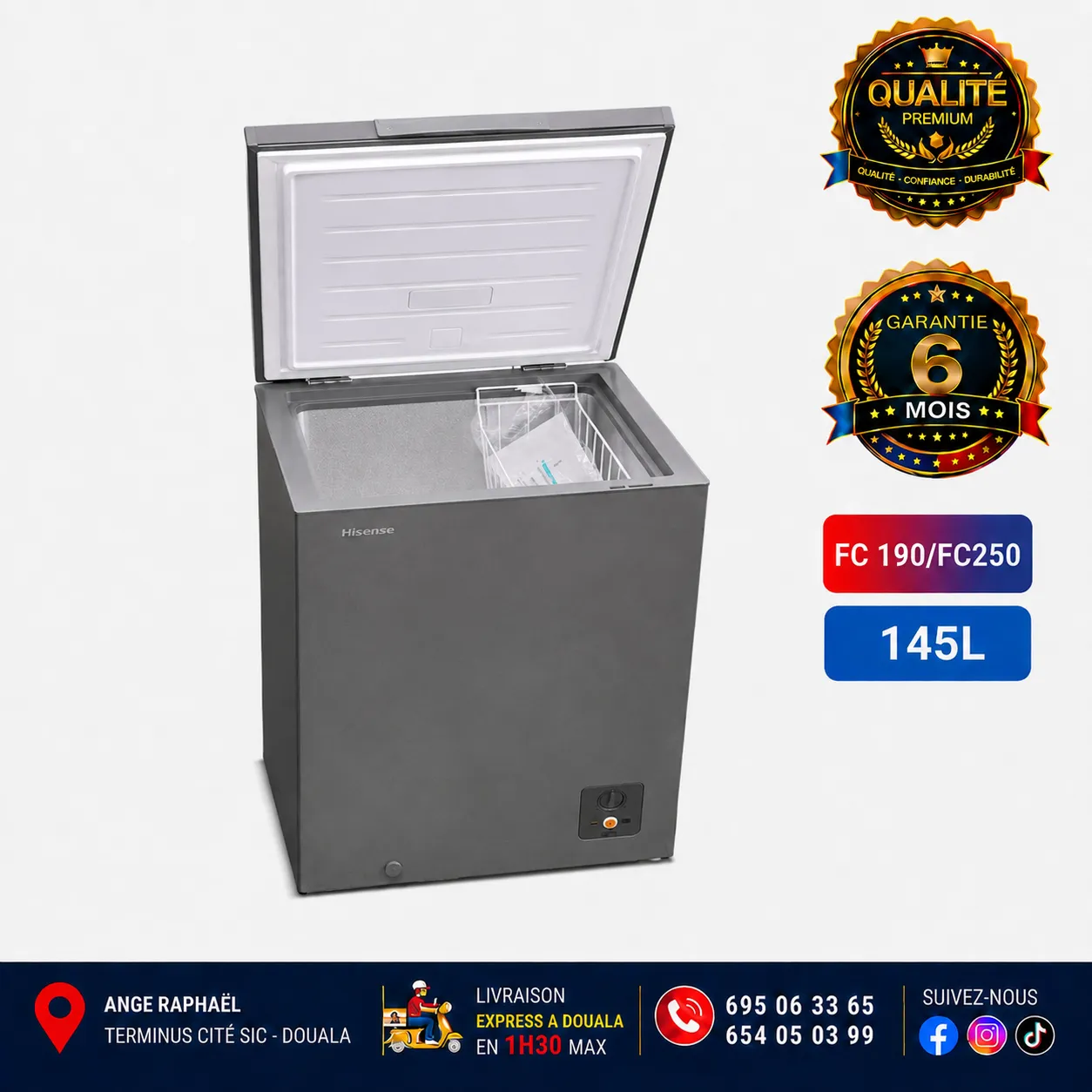 Congélateur coffre - Hisense - FC190 - 145 L - A+ - Gris
