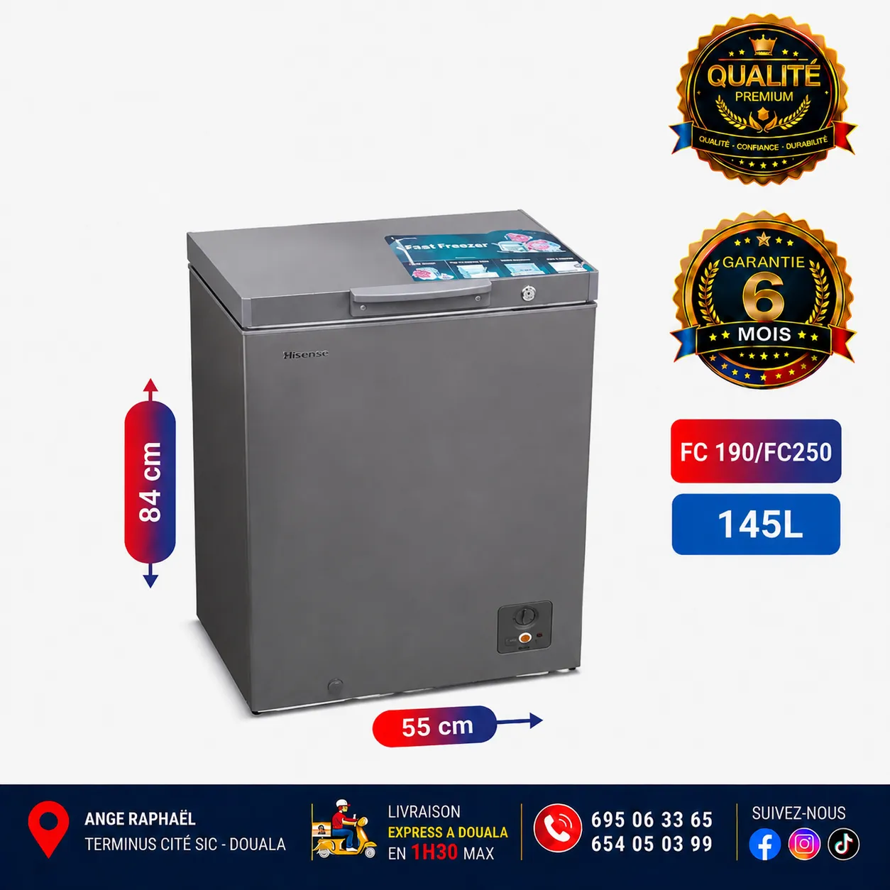 Congélateur coffre - Hisense - FC190 - 145 L - A+ - Gris