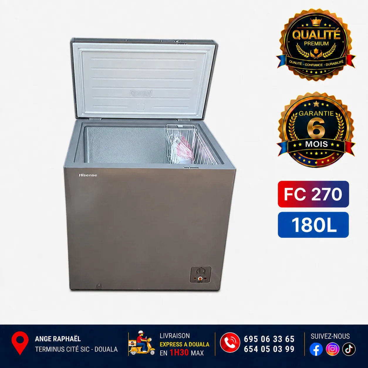 Congélateur coffre - Hisense - FC270 - 180 L - A+ - Gris
