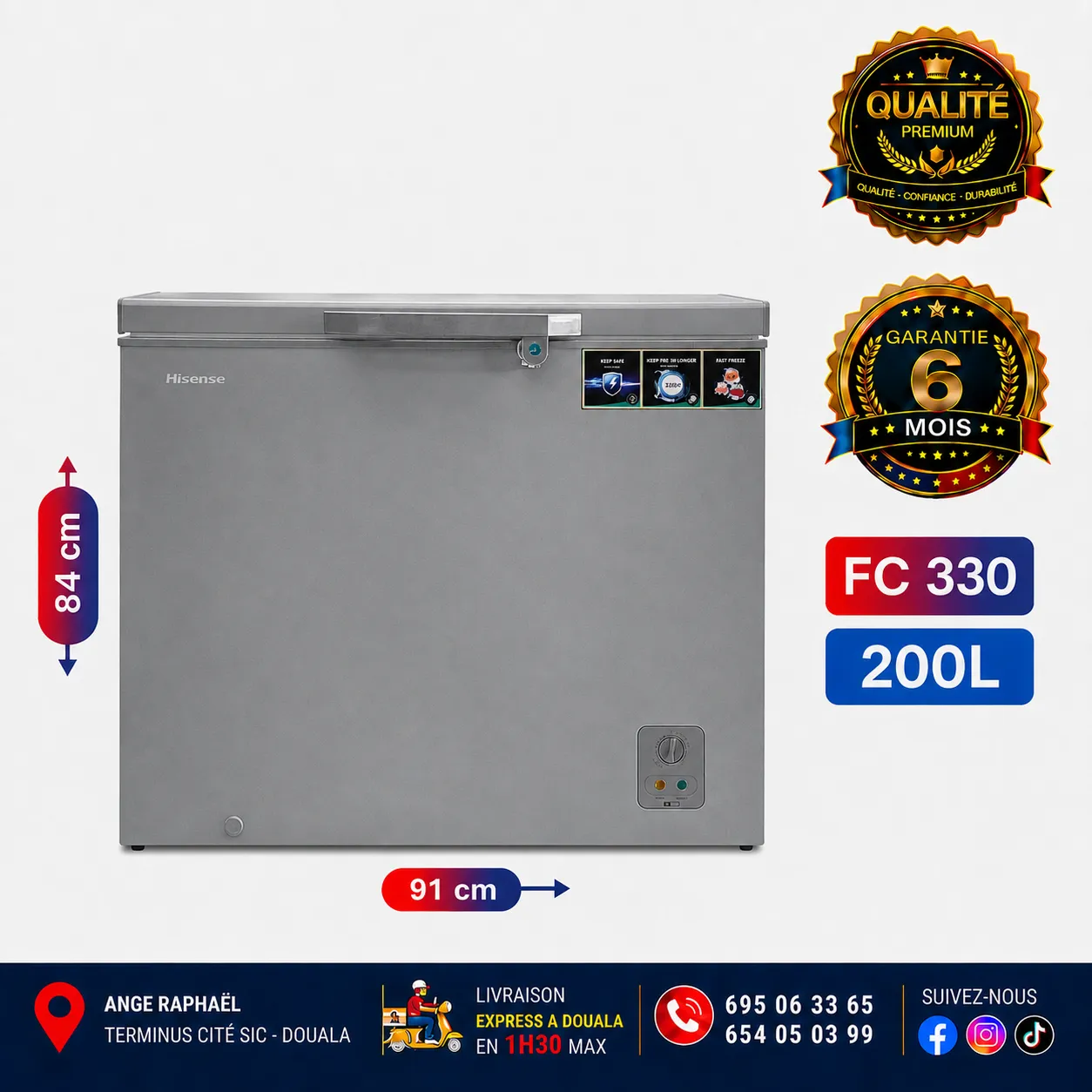 Congélateur coffre - Hisense - FC330 - 200 L - A+ - Gris - Vitre coulissante