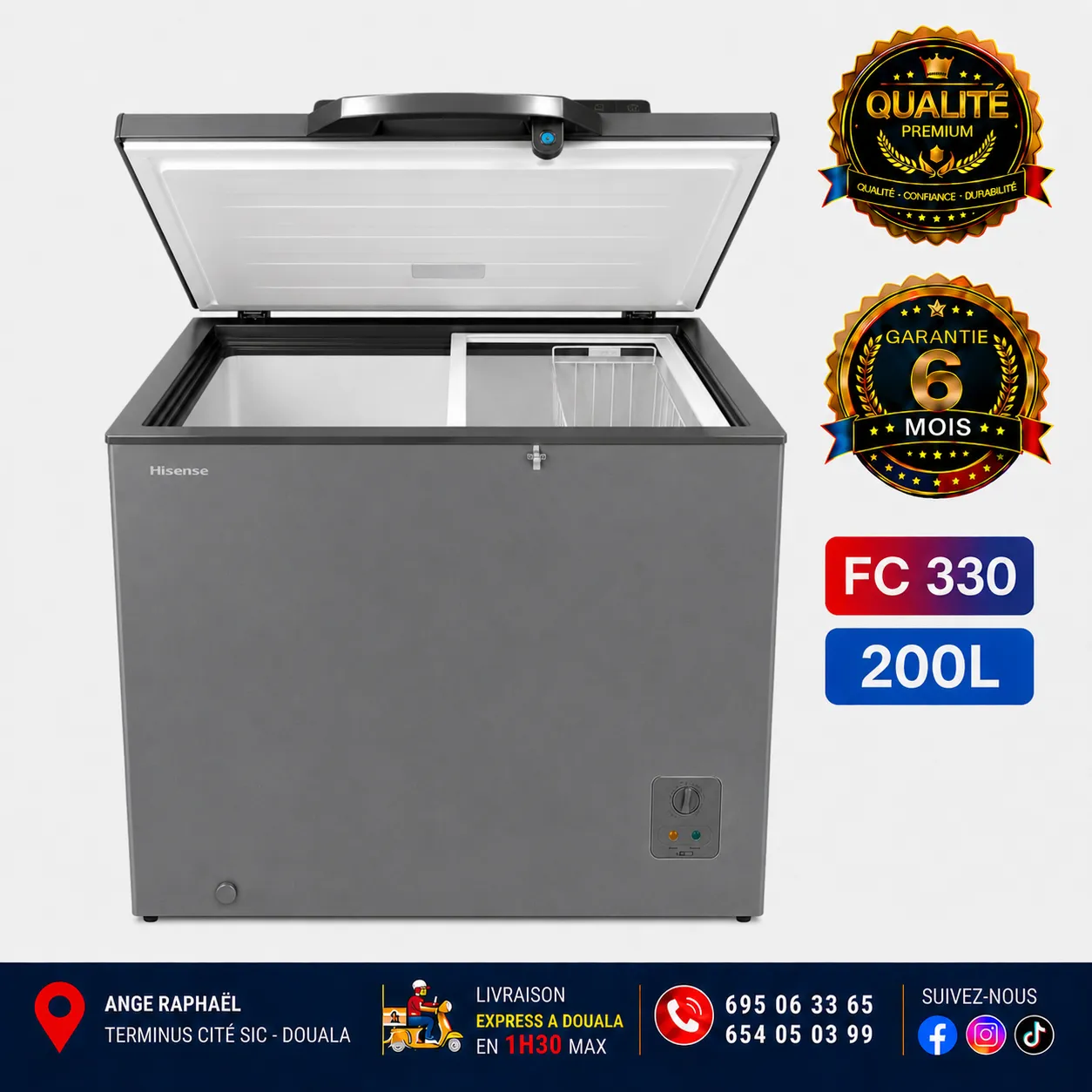 Congélateur coffre - Hisense - FC330 - 200 L - A+ - Gris - Vitre coulissante