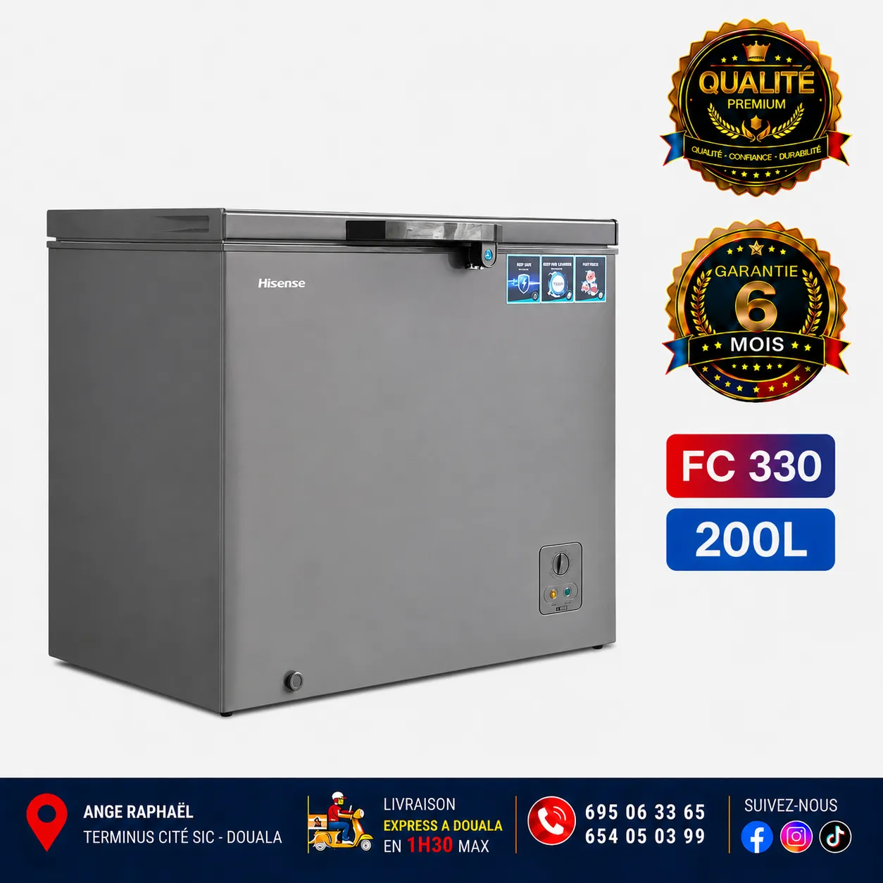 Congélateur coffre - Hisense - FC330 - 200 L - A+ - Gris - Vitre coulissante