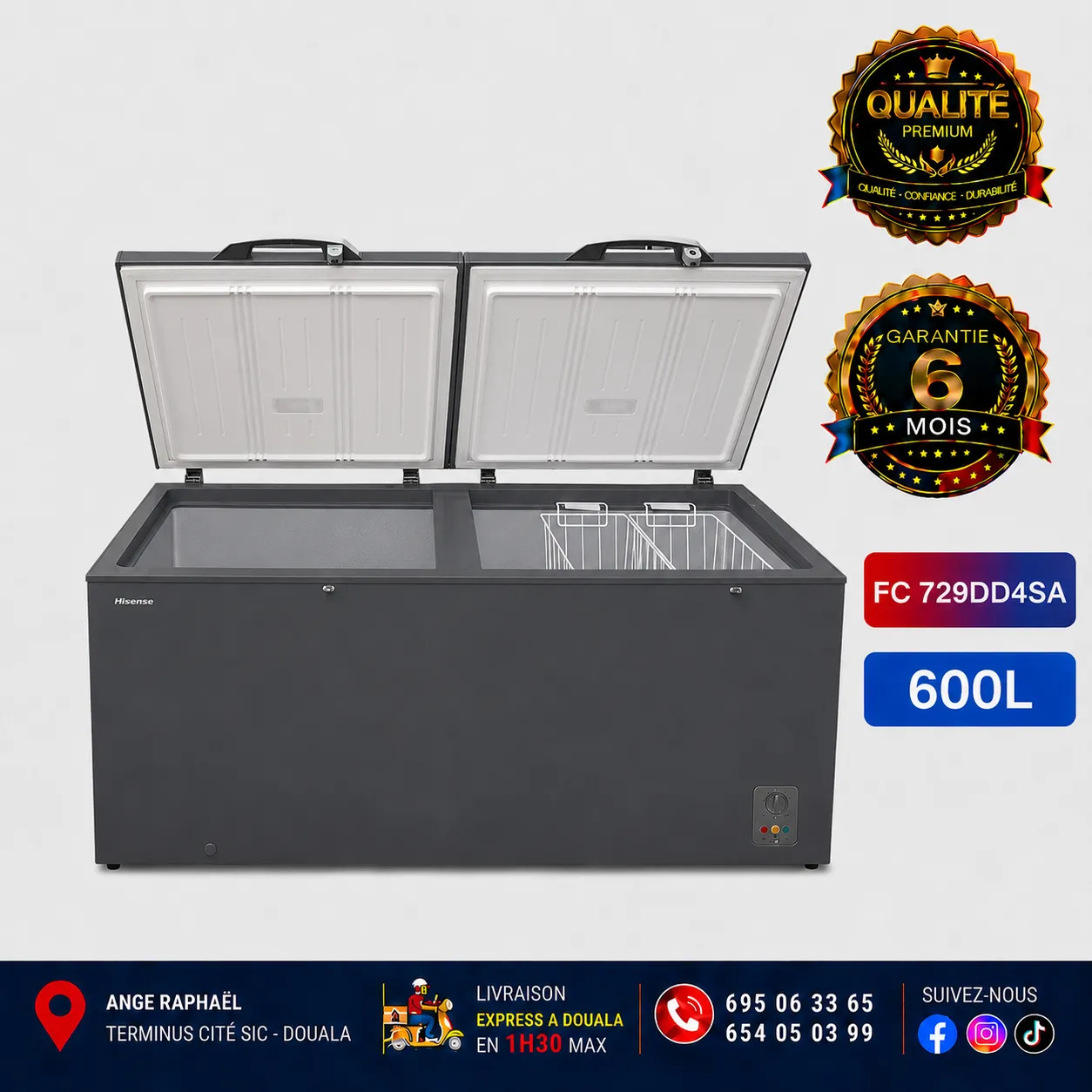 Congélateur coffre - Hisense - FC729DD4SA - 600 L - A+ - Gris - Double battant