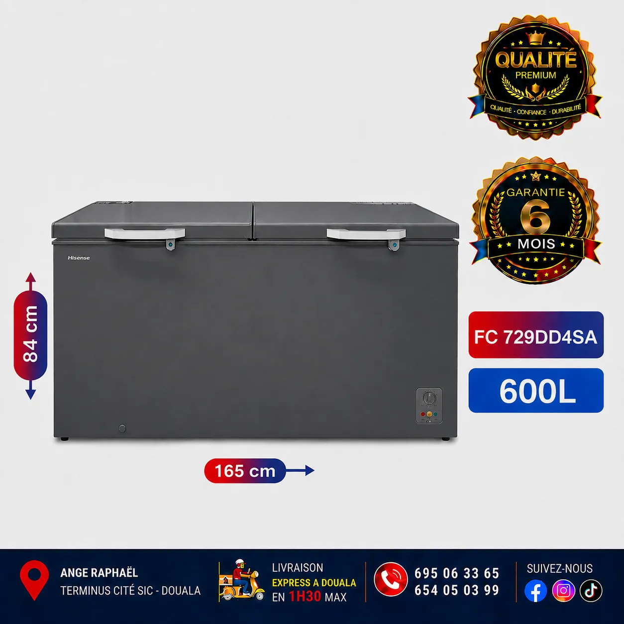 Congélateur coffre - Hisense - FC729DD4SA - 600 L - A+ - Gris - Double battant