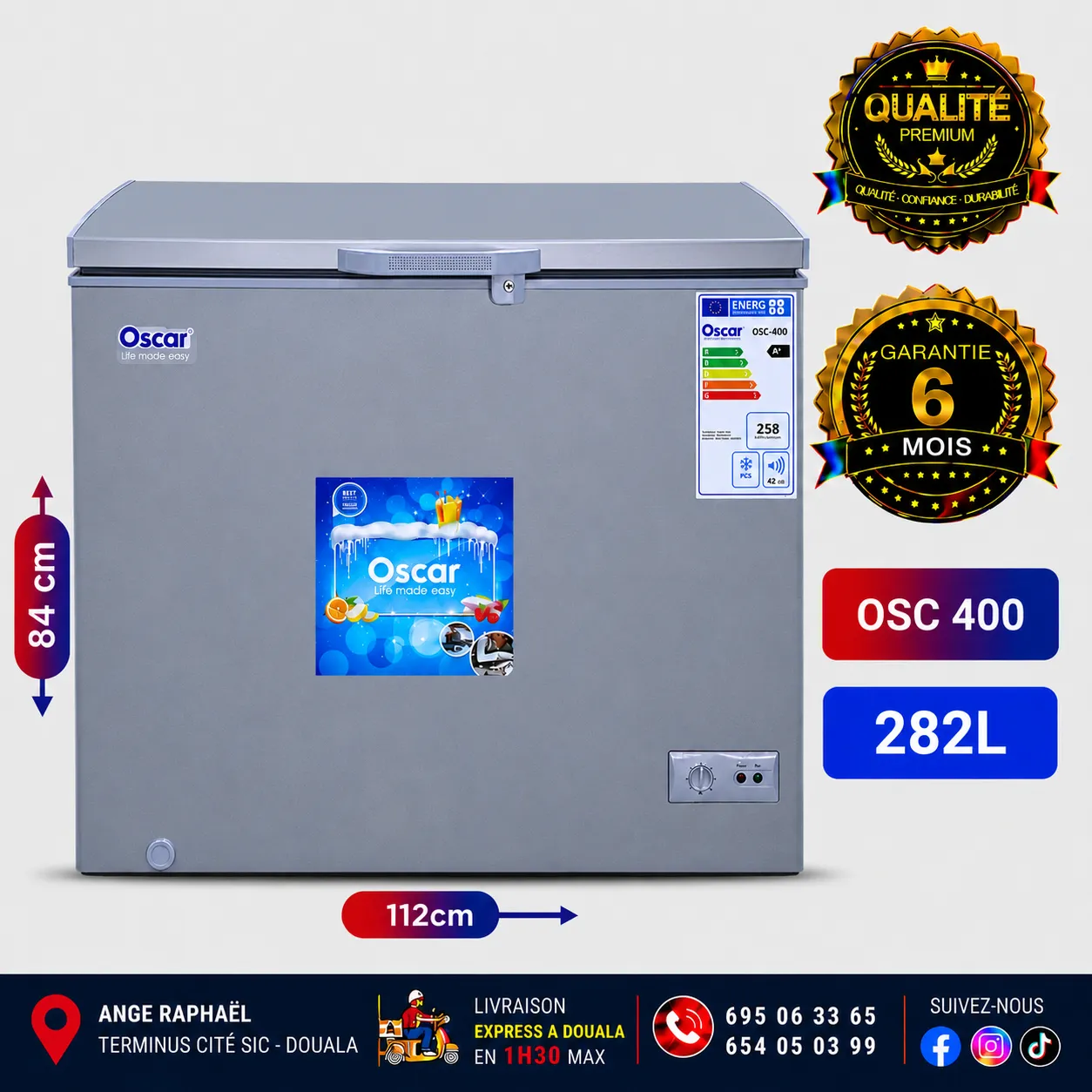 Congélateur coffre - Oscar - OSC 400 - 282 L - A+ - Gris