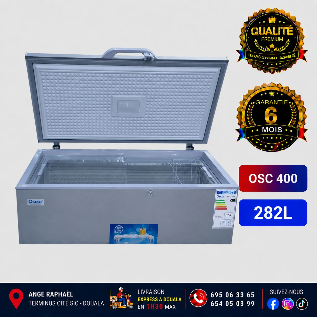 Congélateur coffre - Oscar - OSC 400 - 282 L - A+ - Gris
