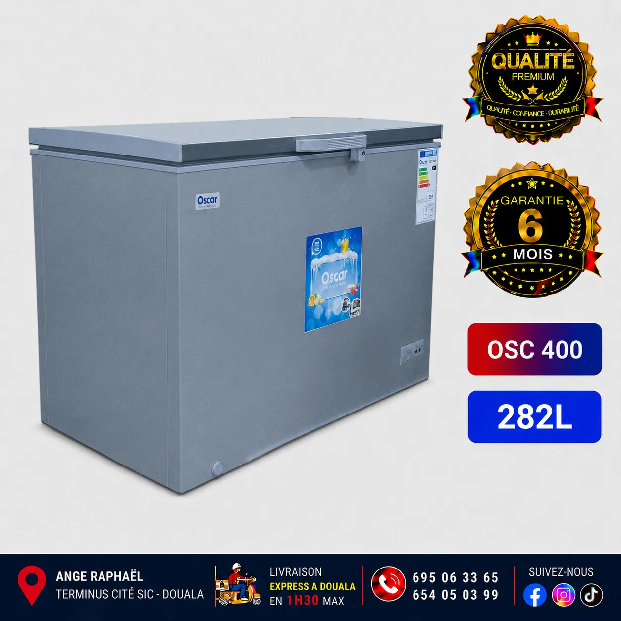 Congélateur coffre - Oscar - OSC 400 - 282 L - A+ - Gris